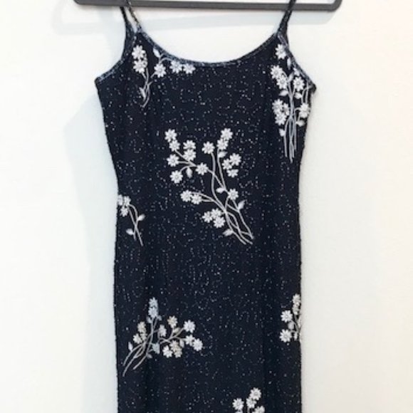 Papell Boutique Silk Beaded Evening Dress - Picture 1 of 4